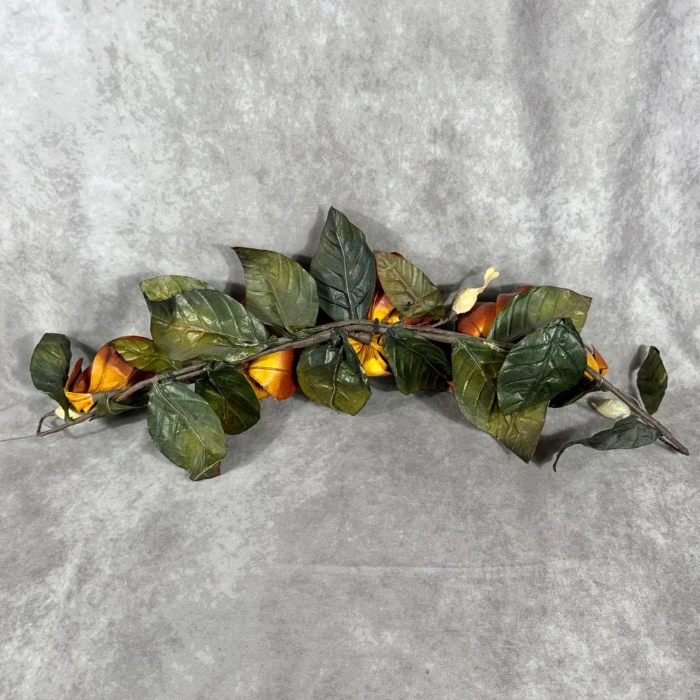 Vtg Faux Magnolia Garland Artificial Autumn Flower Swag Rustic Fall Decor 30